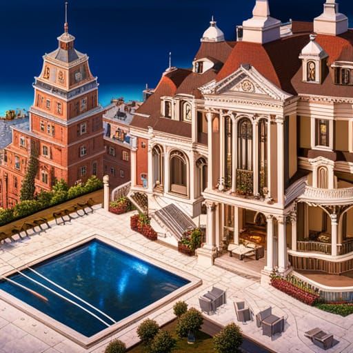 isometric view of Victorian mansion