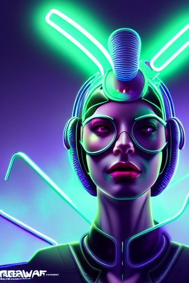 Cyberpunk Alien with Neon Sword Digital Art