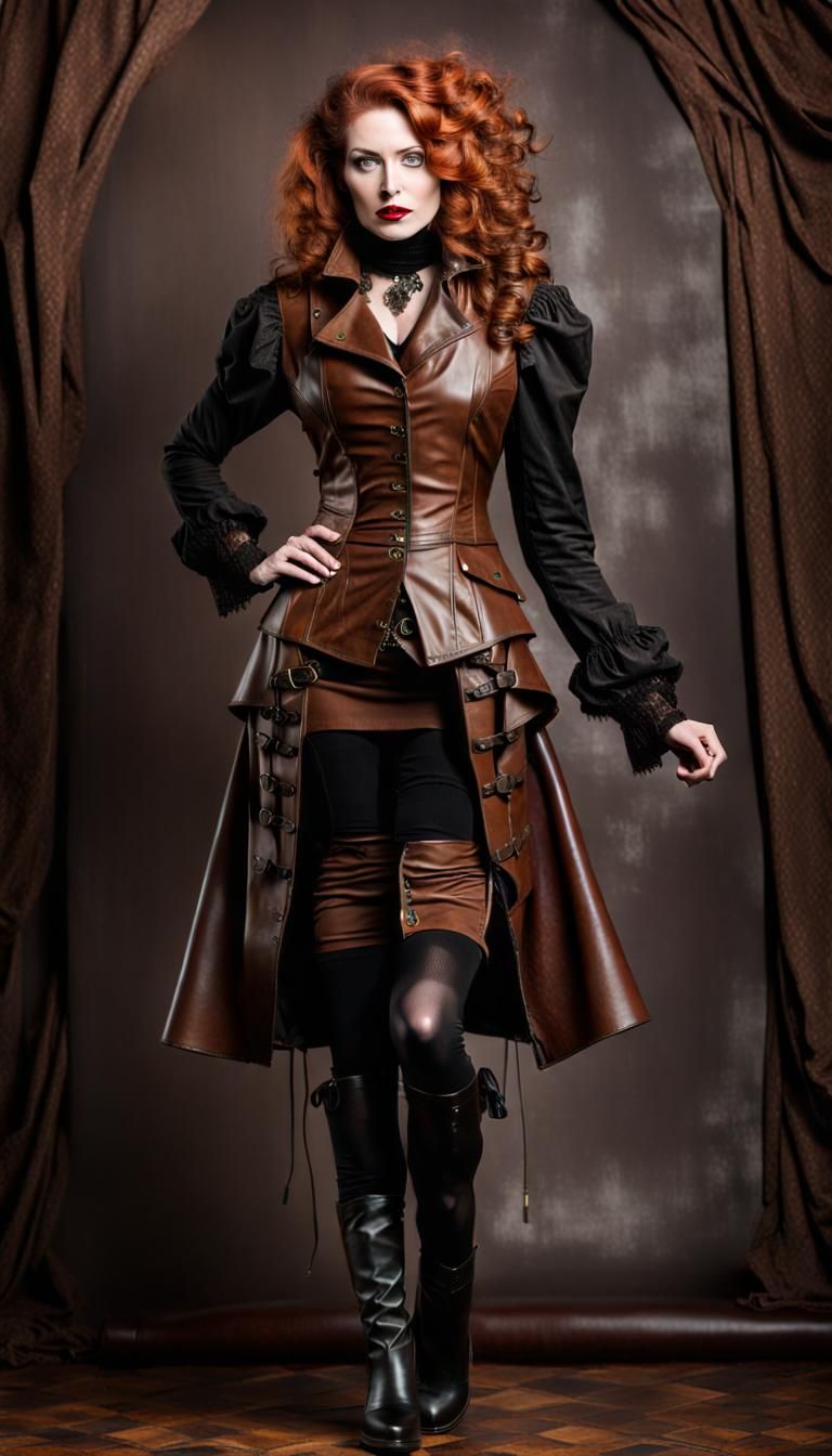 Steampunk Redhead in Leather Outfit
