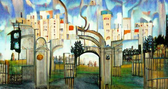 Detailed Rendering of Imposing City Gates