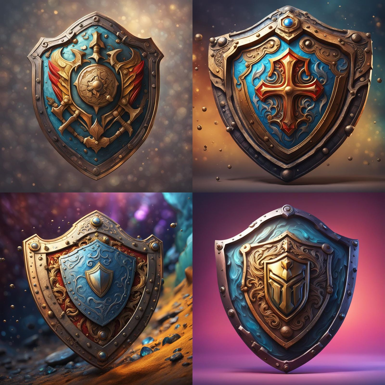 Detailed Amulet Shield in Hyperrealistic Splash Art
