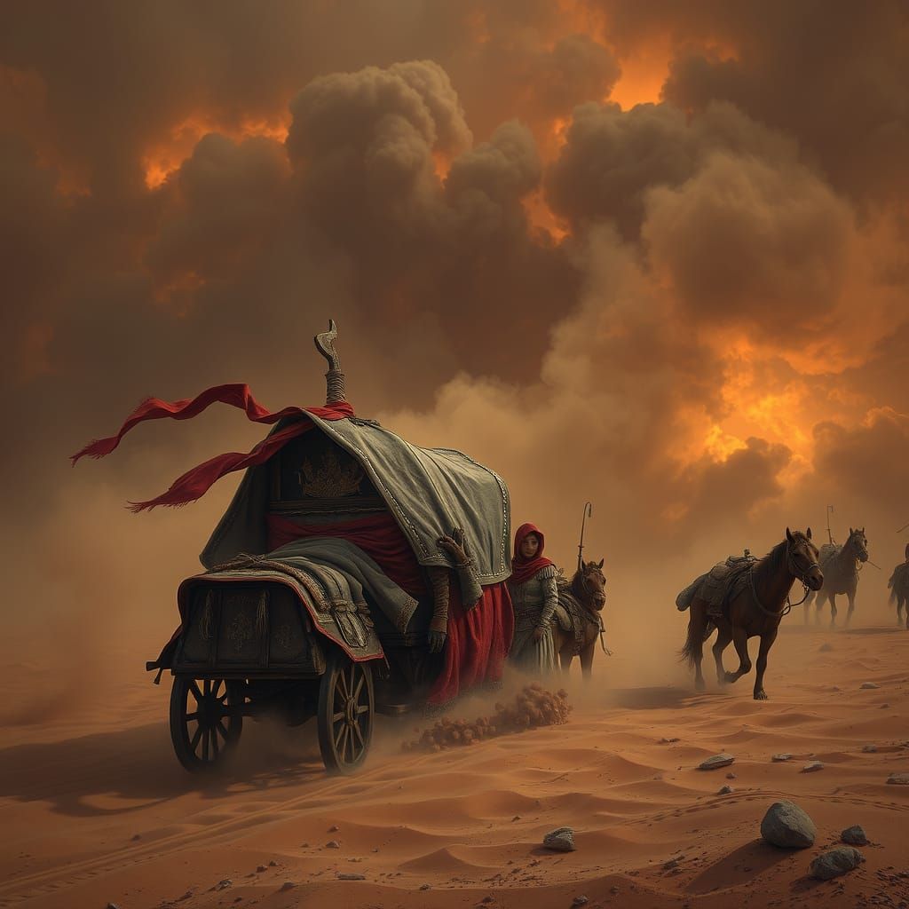 Fantastical Gorean Caravan Enveloped in a Violent Sandstorm
