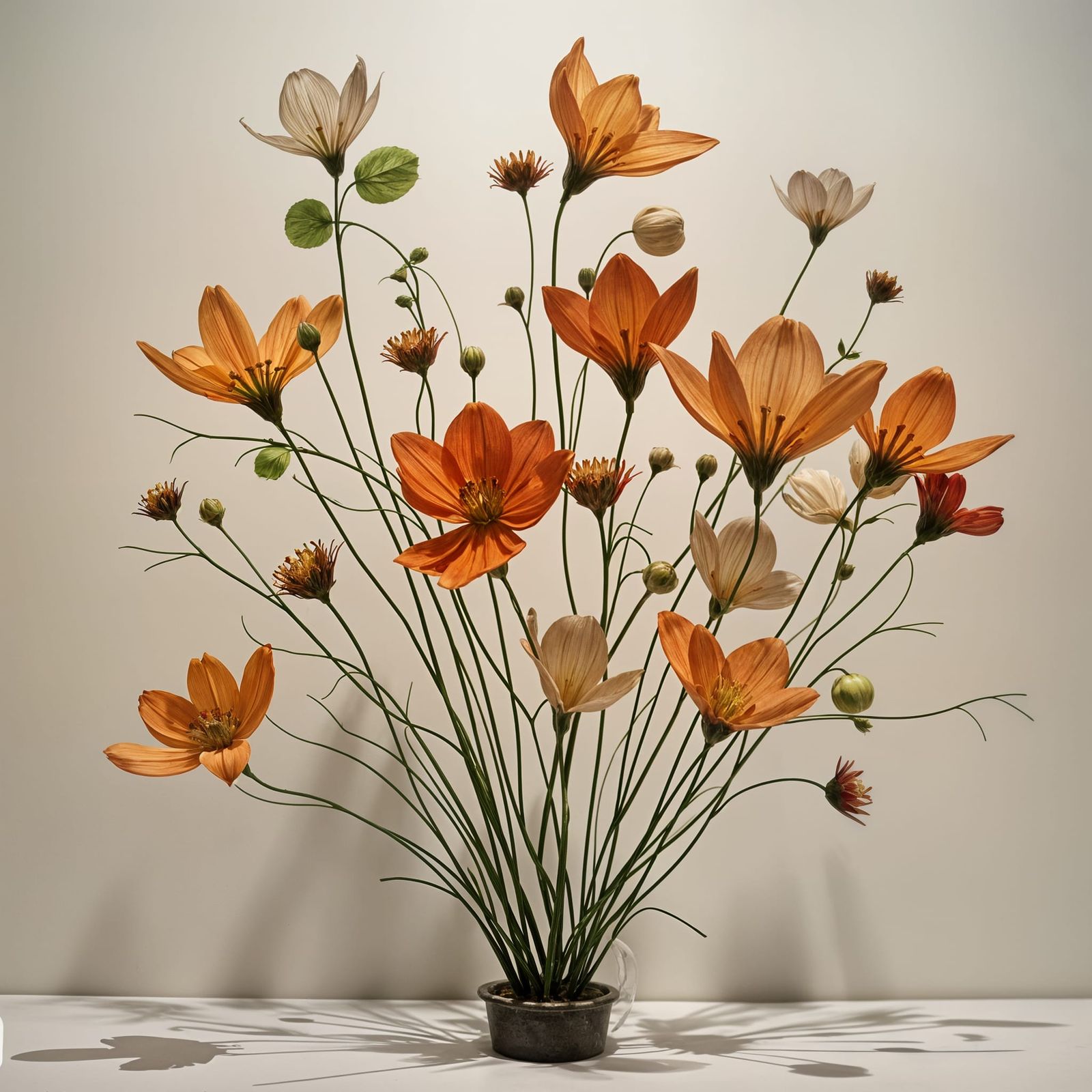 Detailed Flower with Leaves on Stem