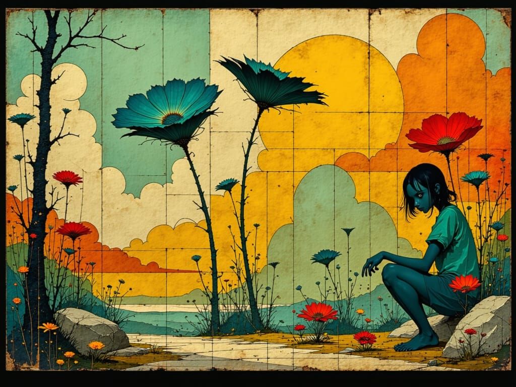 Giant Mutant Plant in Art Deco Gouache