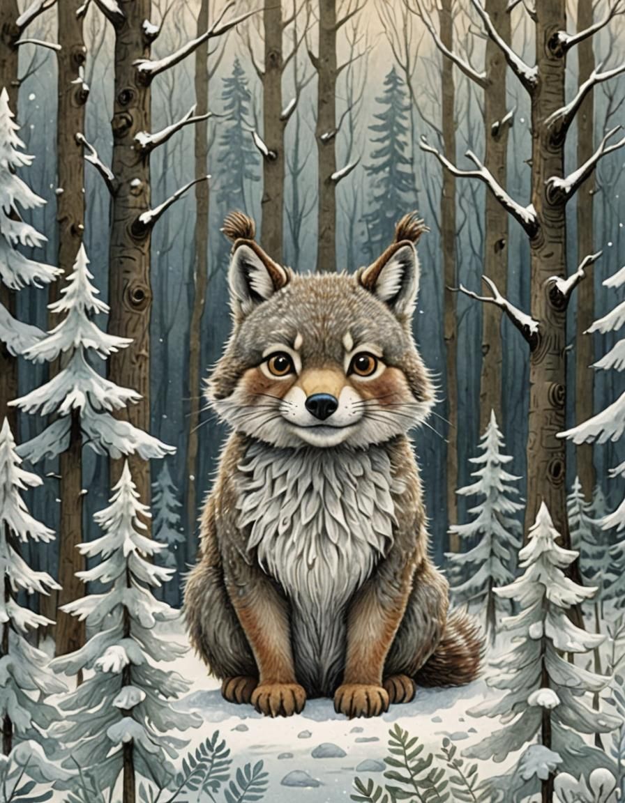 Whimsical Winter Animal Portrait in Scandinavian Style
