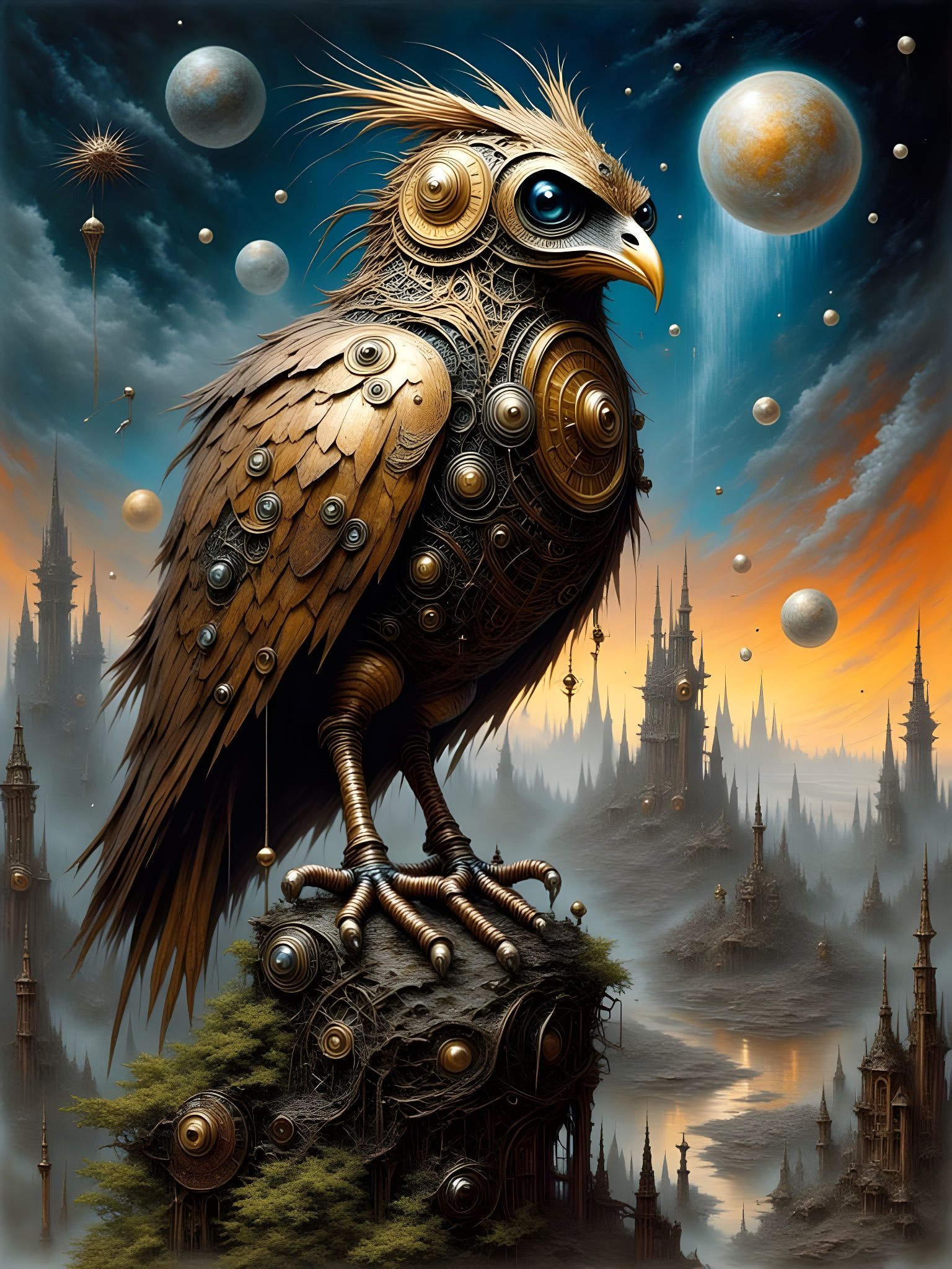 Steampunk Owl on Alien Planet Observatory