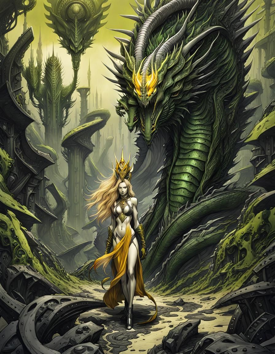 Dragon Queen: Pen and Ink Bio-Mechanical Sketch