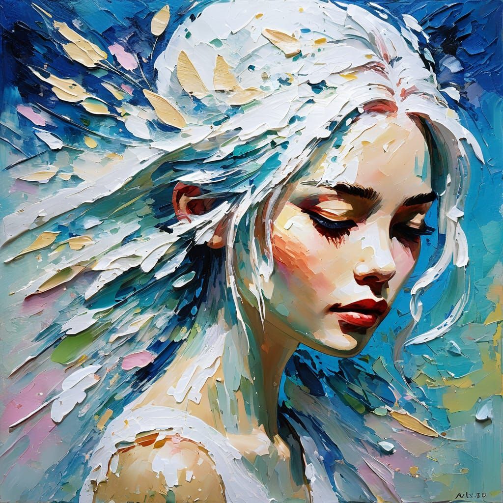 Ethereal Fairy with Pastel Hair in Textured Oil Painting