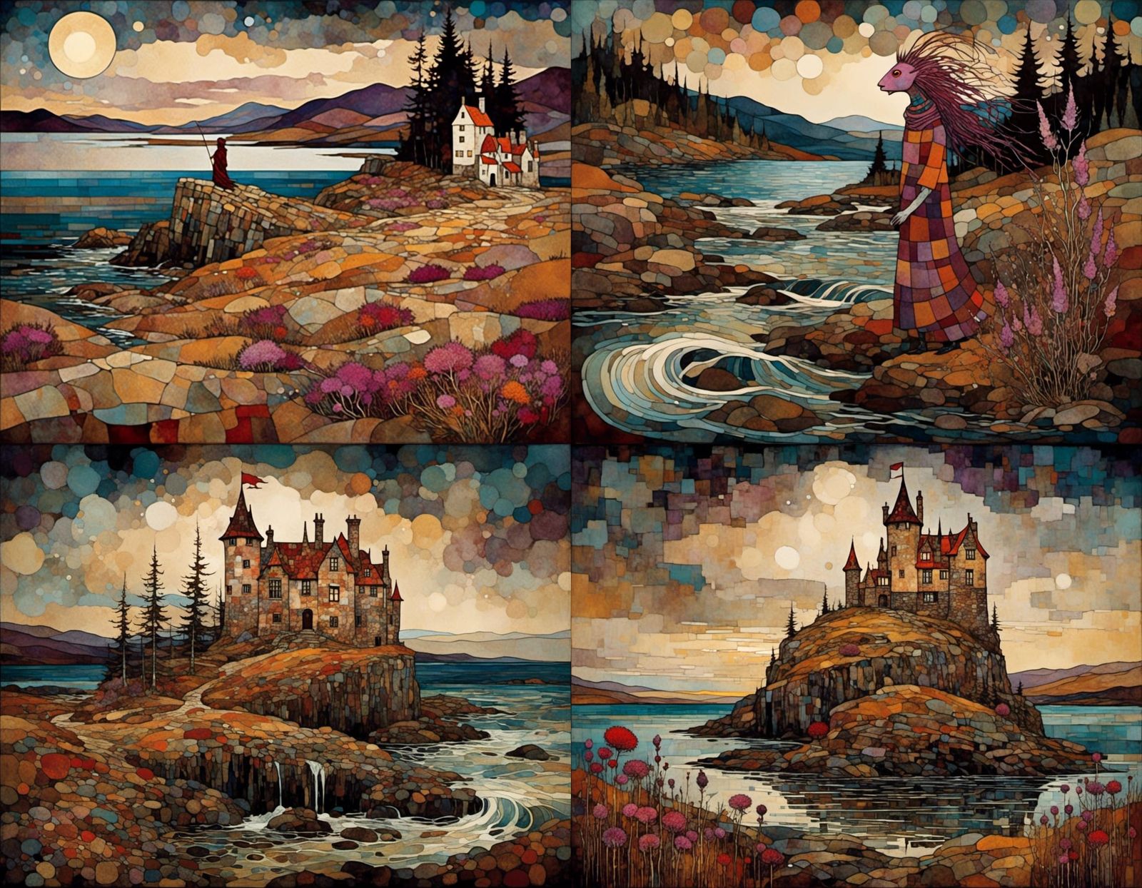 Gothic Tartan Heather Sandcastle in Style of Schiele
