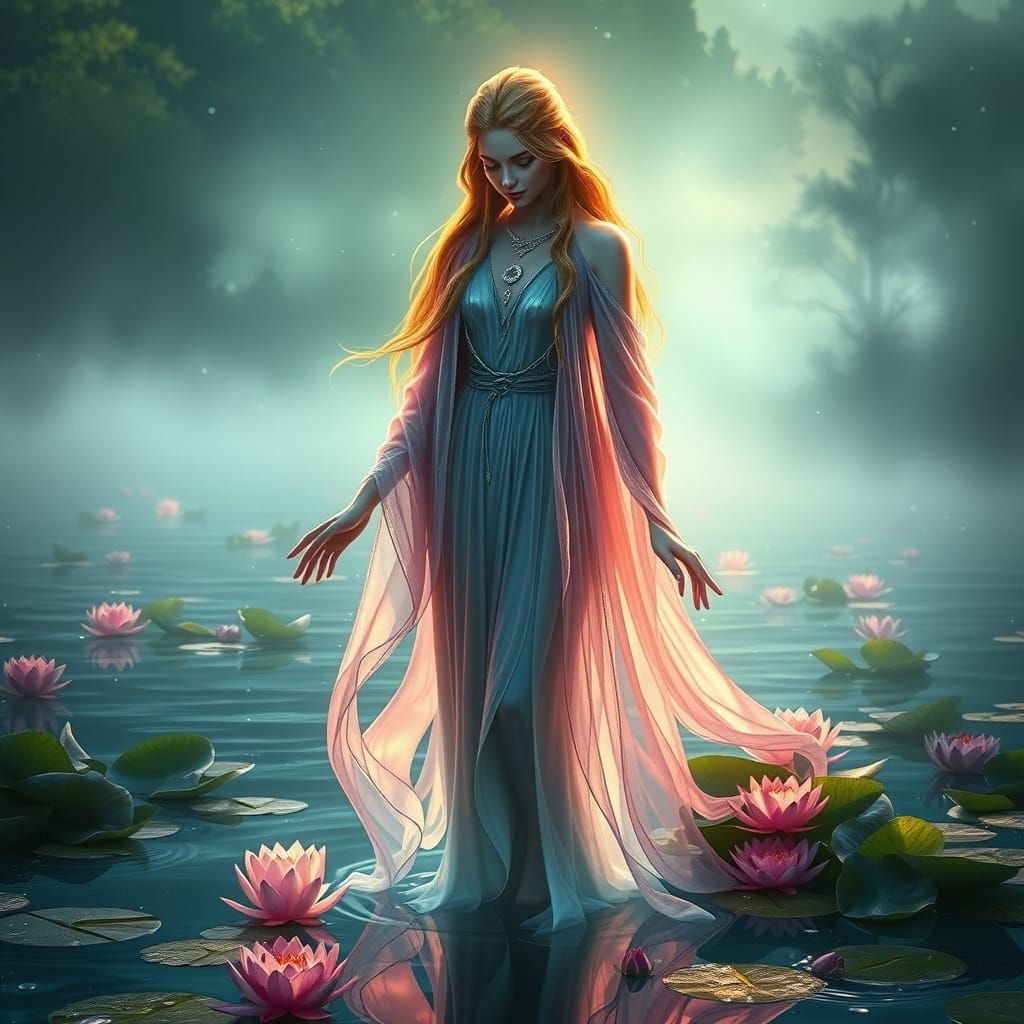 Enchanting Finnish Goddess of Waters Vellamo in Serene, Mist...