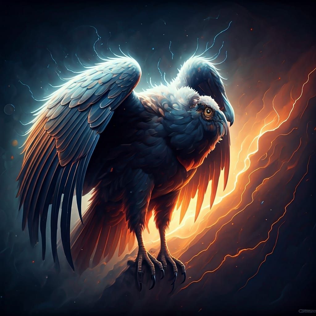Ethereal Lightning Condor in Fantasy Landscape