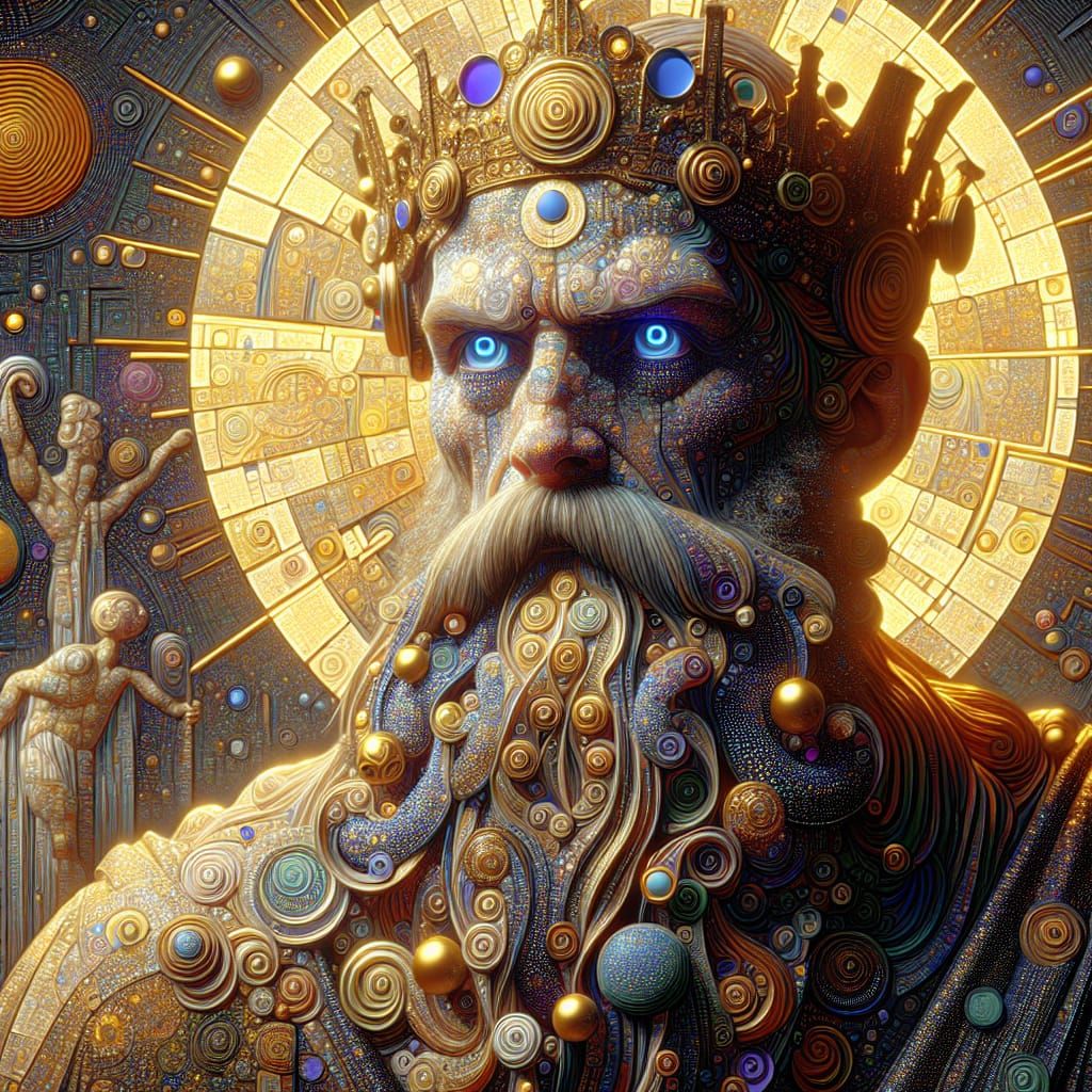 Hyperrealistic Chaos Champion in Klimt-Inspired Colors