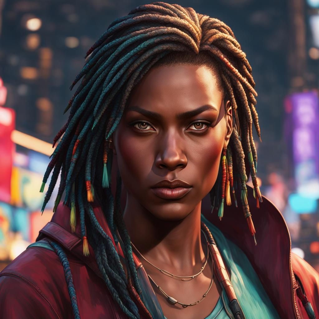 Cyberpunk Woman with Katana, Detailed Portrait