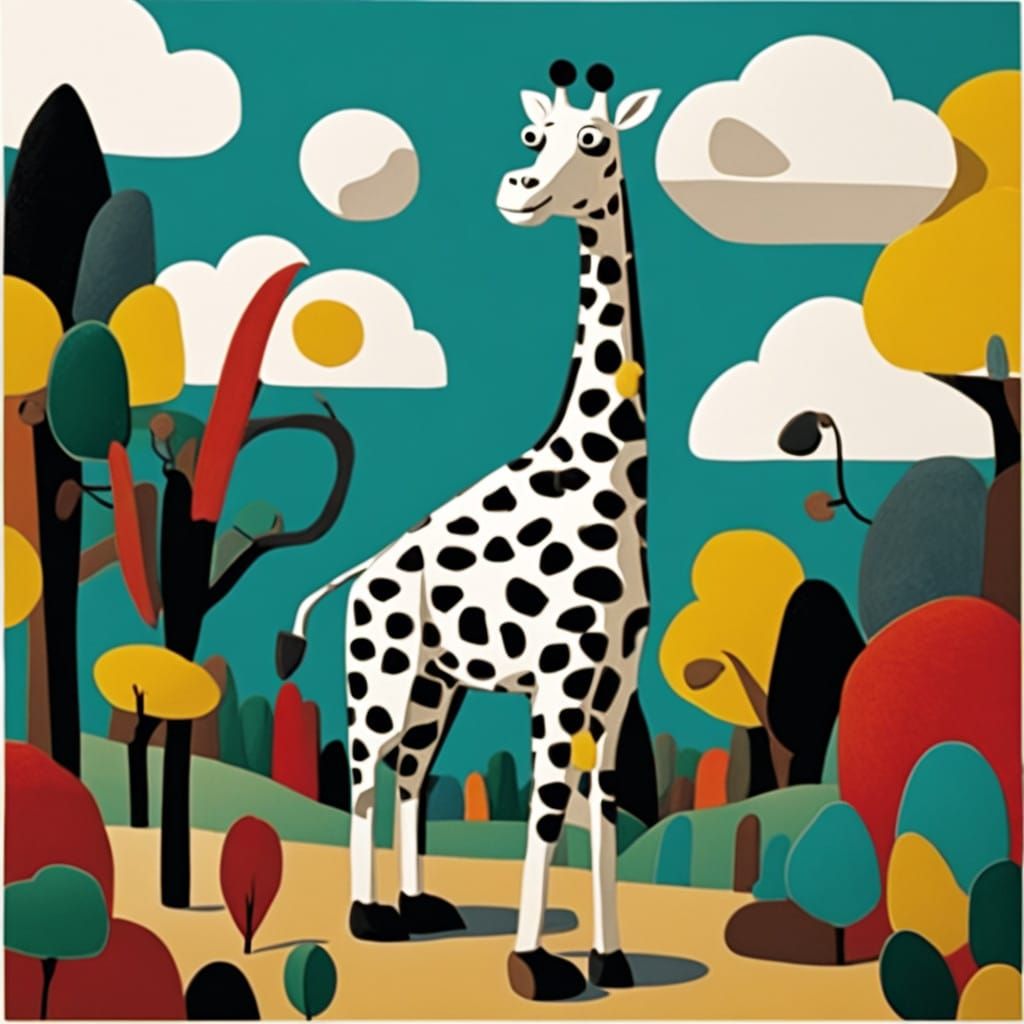 Comic Strip Giraffe in Cubist Style with Claymation Whimsy