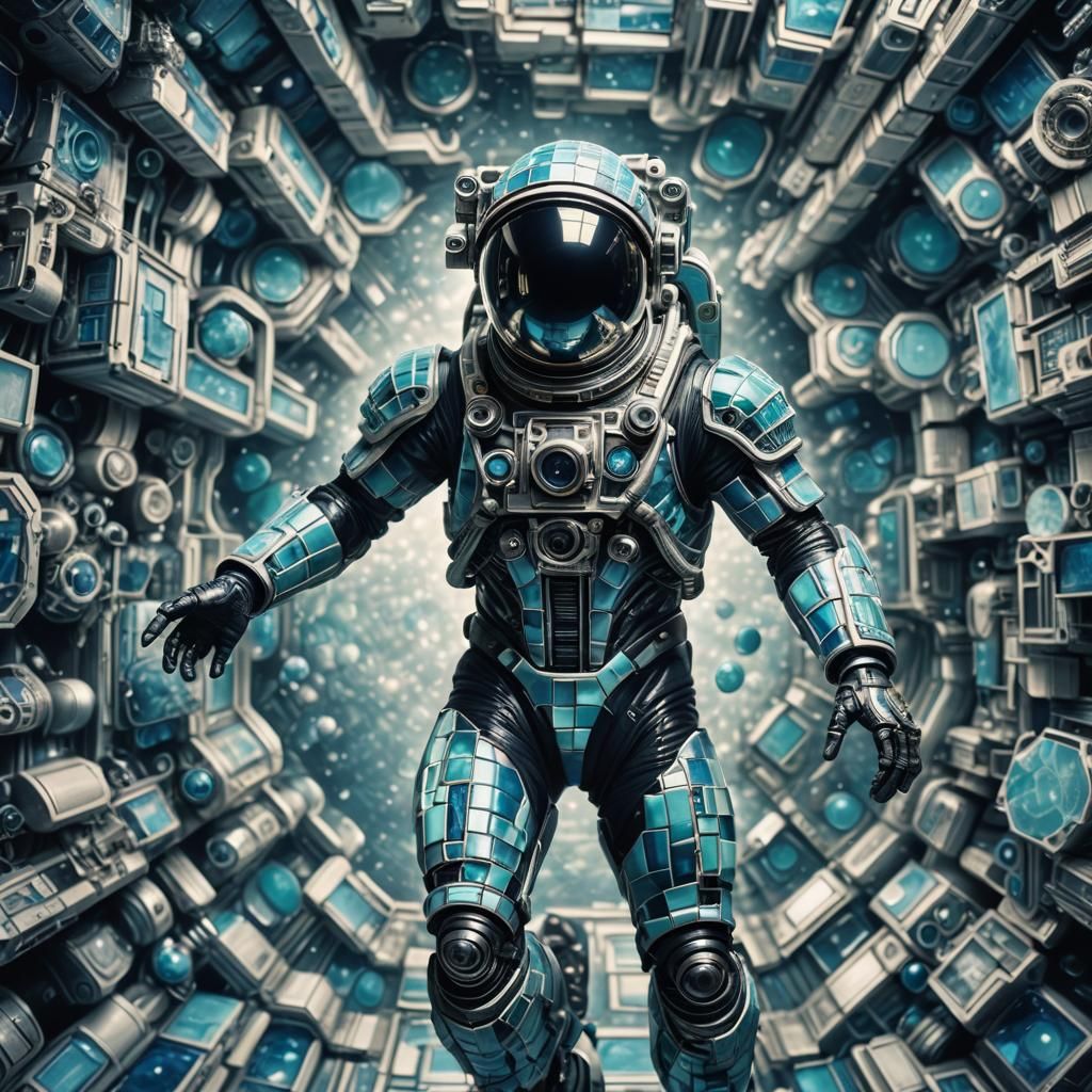 Biomechanical Astronaut in Mosaic Style