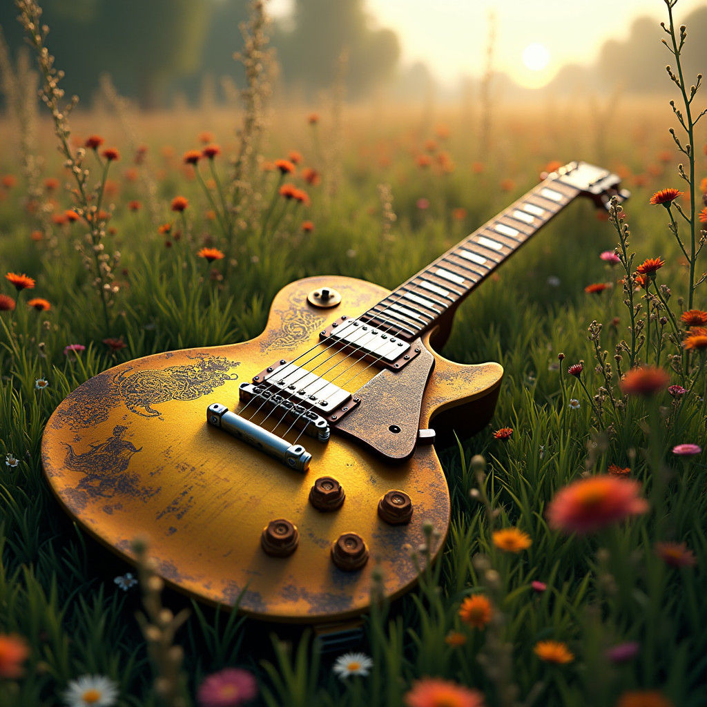 Mystical Les Paul Guitar in Overgrown Meadow