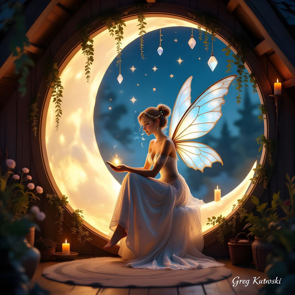 Fairy in Moon Cottage, Digital Concept Art