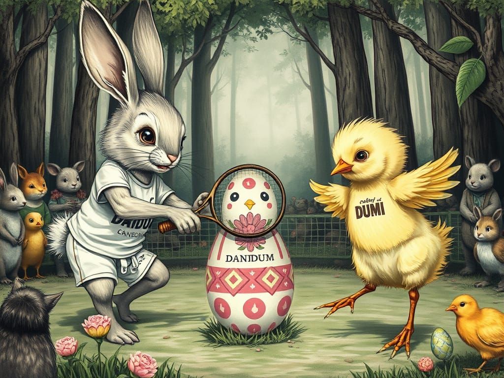 Bunny and Chick Tennis Match in Forest Arena