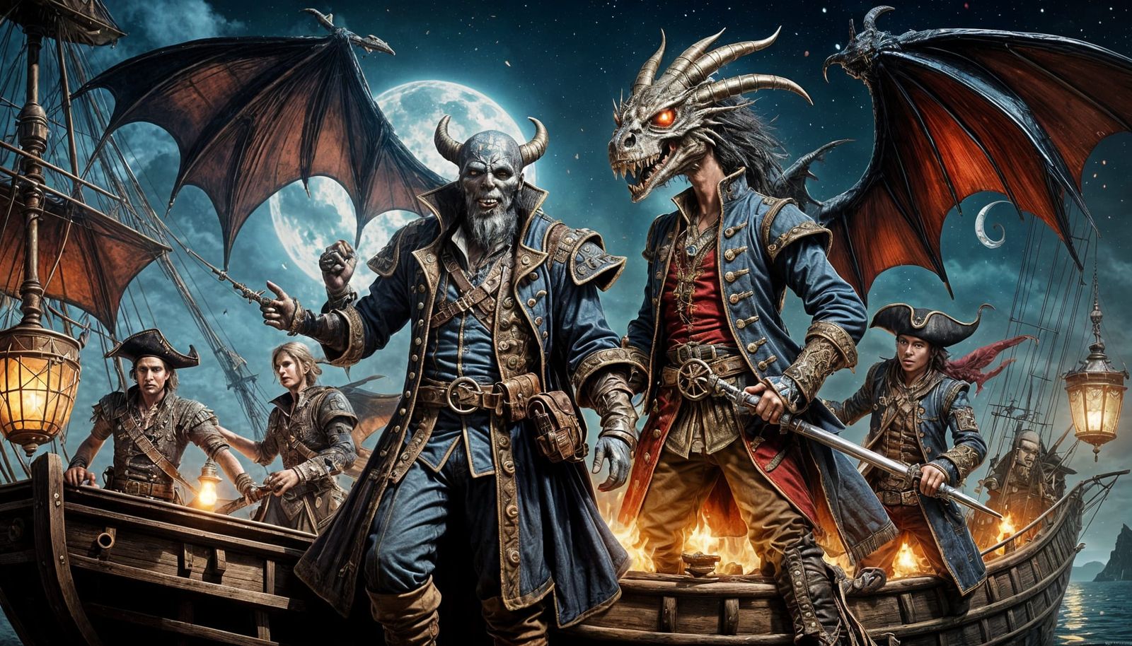 Epic Steampunk Pirate Battle Scene in Chiaroscuro Lighting