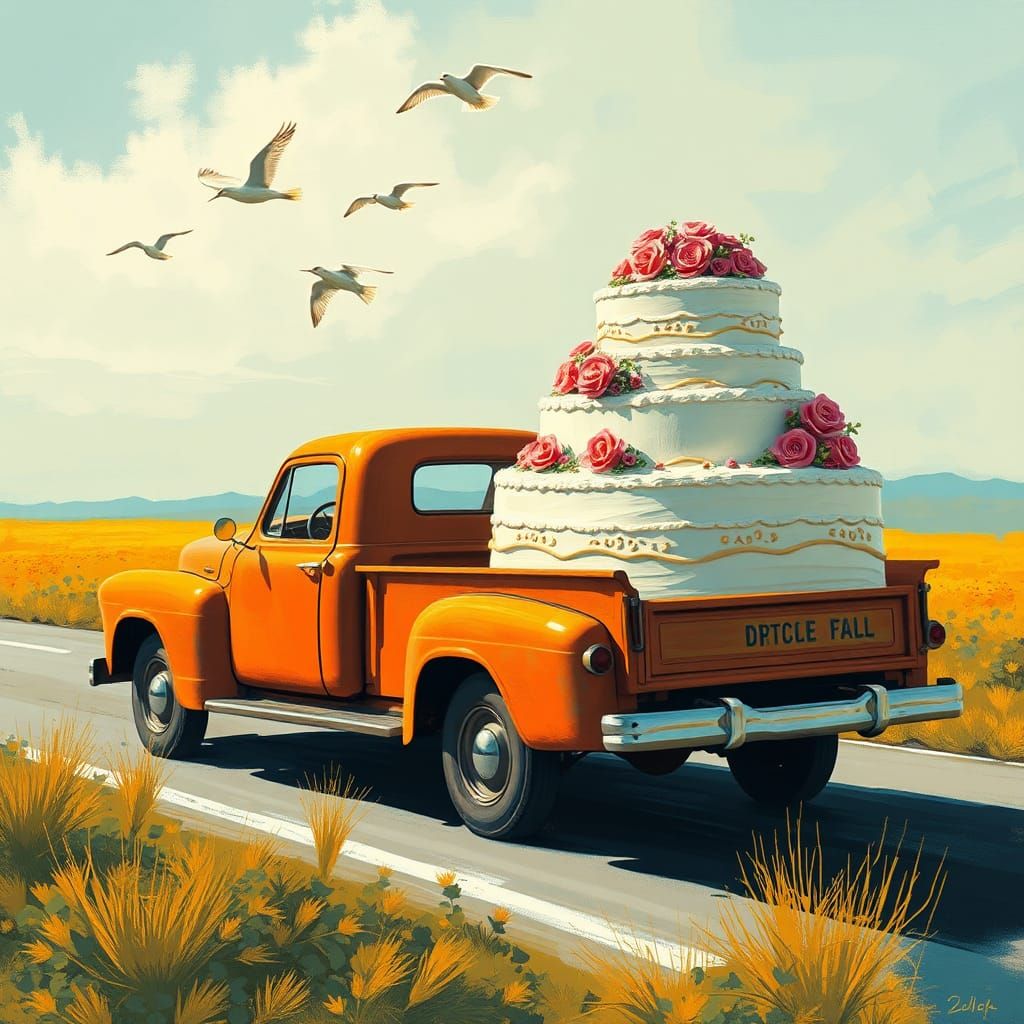 Antique Truck Carries Giant Wedding Cake