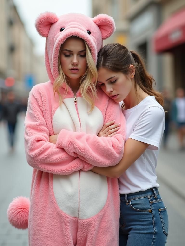 Humorous Anime-Style Art of Friends in a Tender Moment