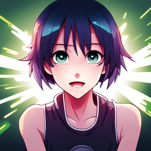 Anime Girl with Neon Hair and Horns