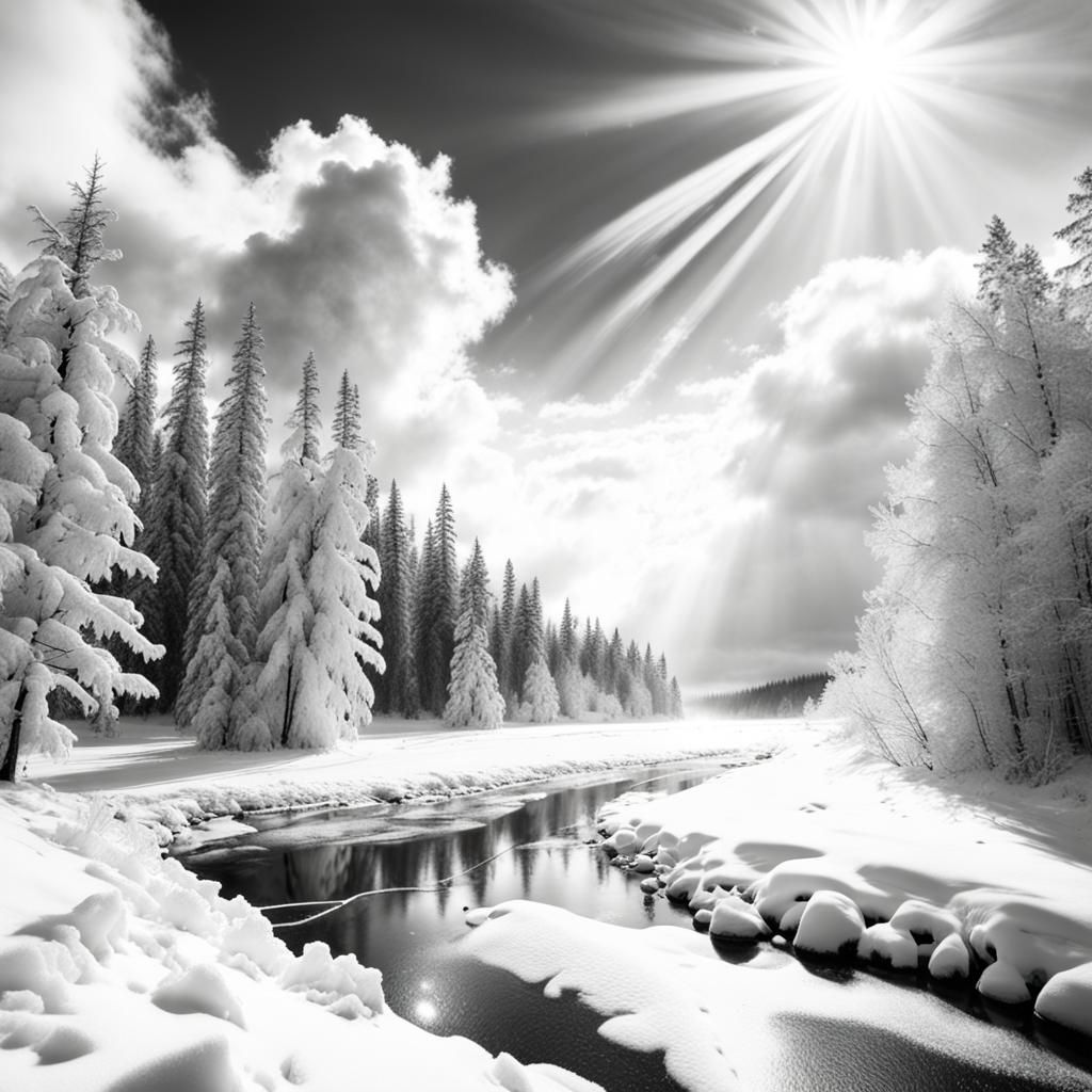 Winter Forest Scene in Black and White Infrared