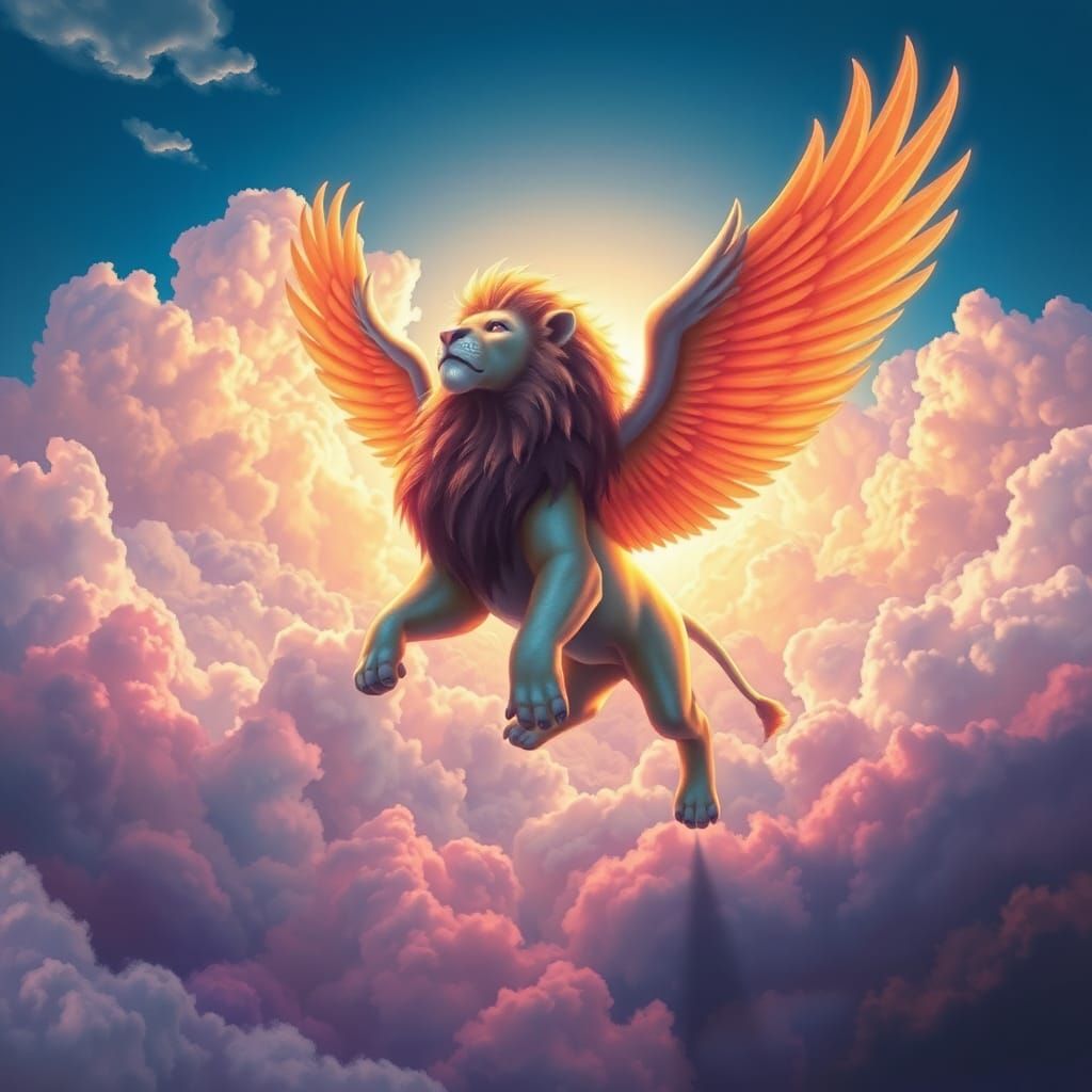 Ethereal Lion Soaring: A Surreal Illustration of Freedom