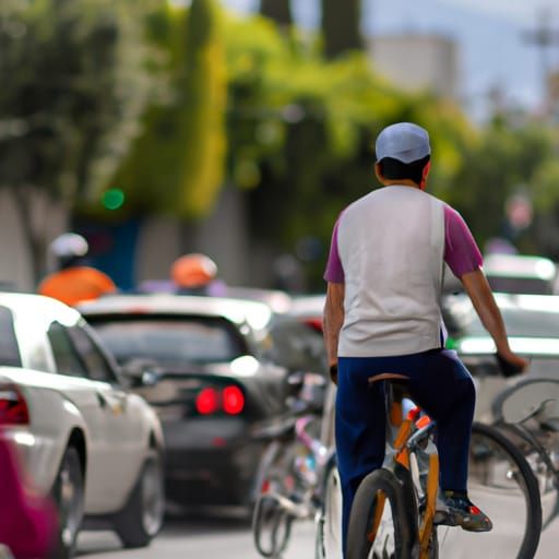 Ciclista en la calle entre los autos