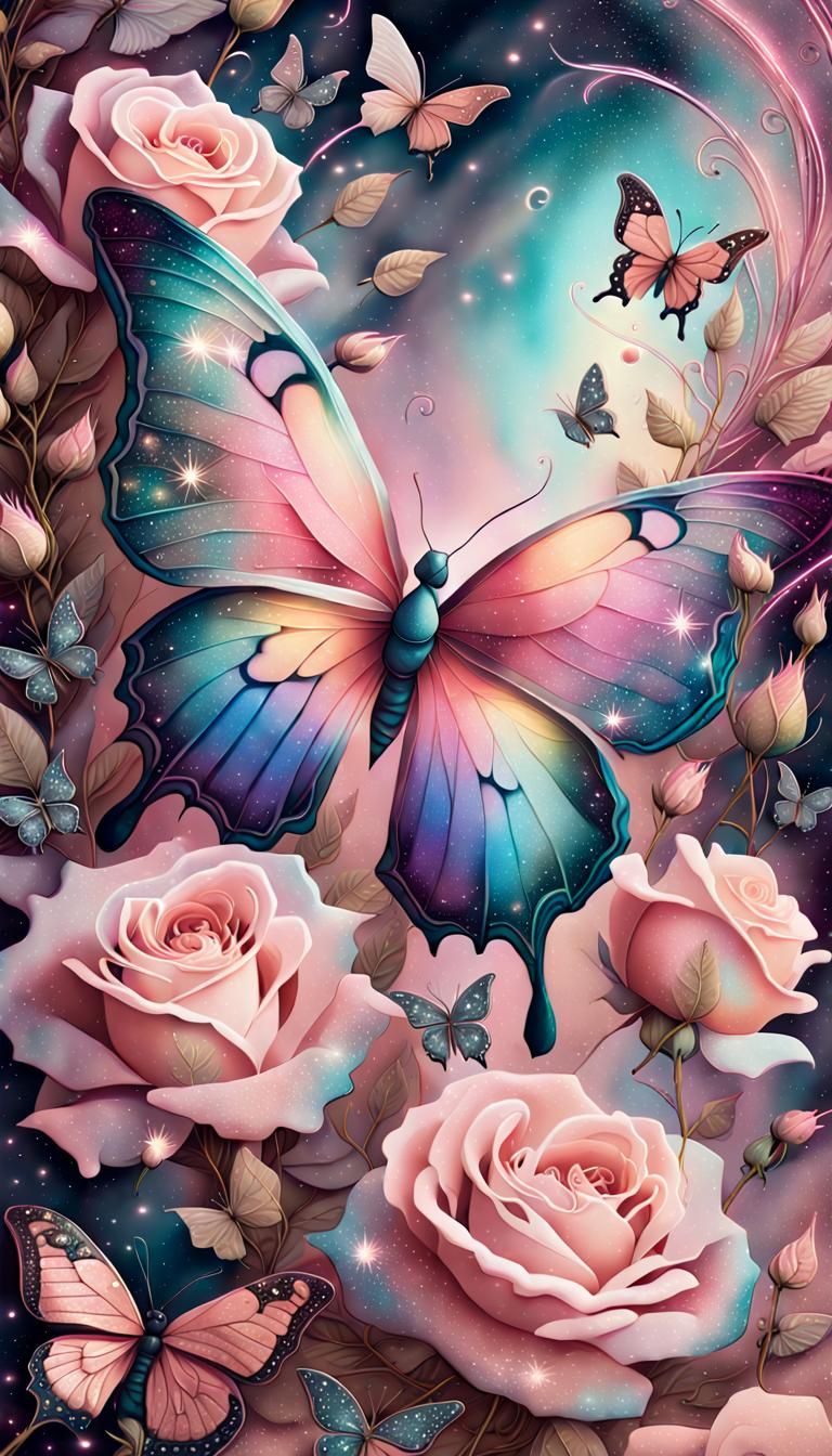 Pink Roses in Dreamlike Astral Cosmic Illustration