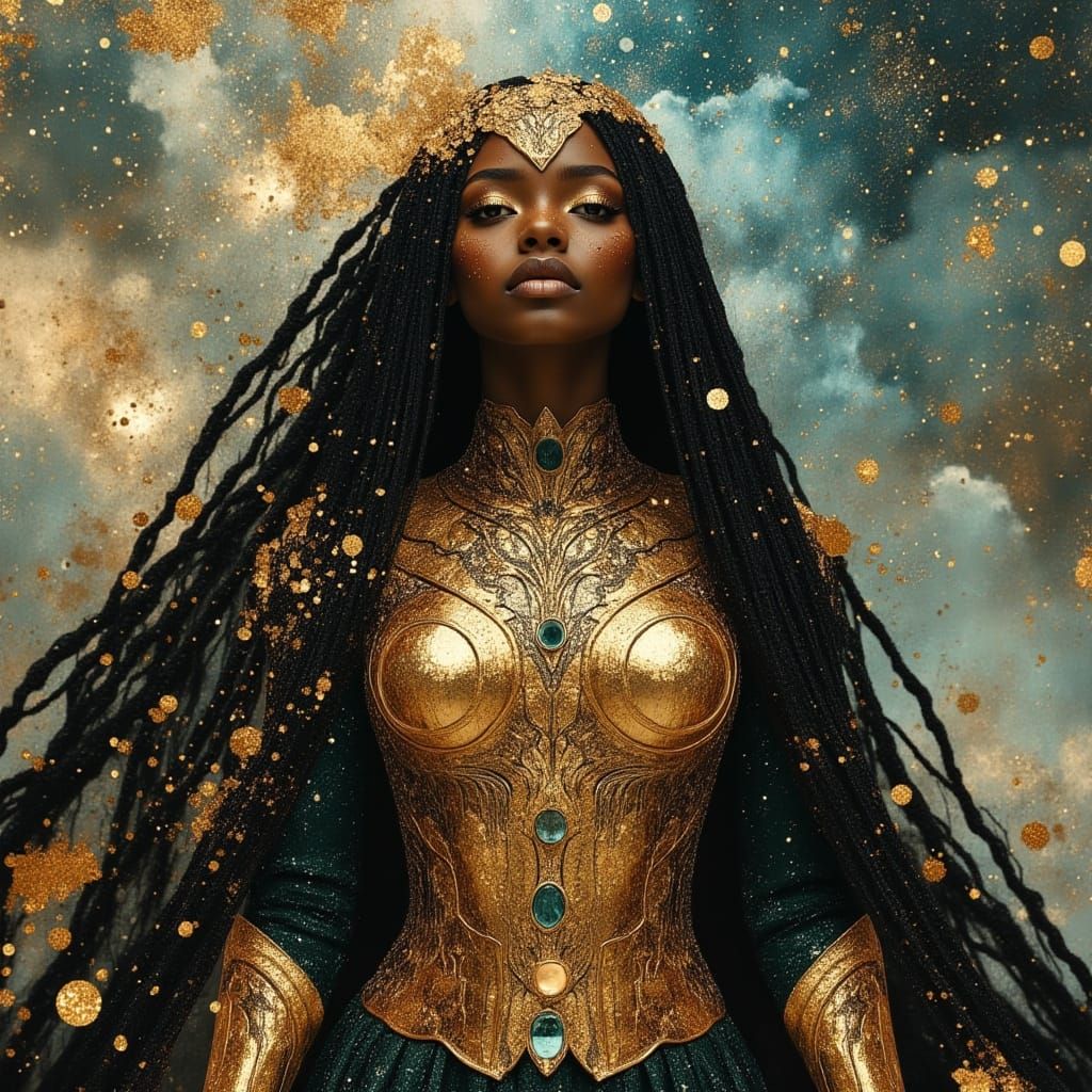 Regal African Queen in Cosmic Armor