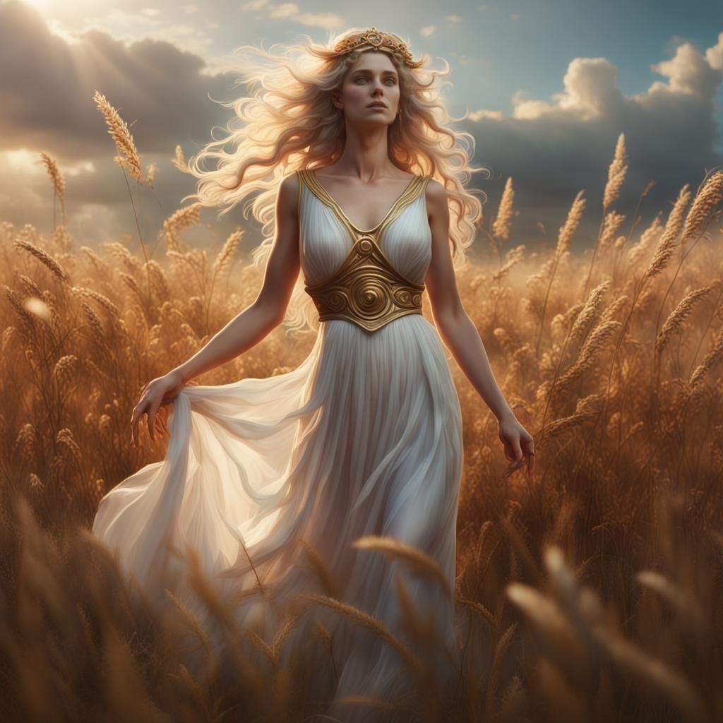 Goddess Demeter in a Soft Windy Field