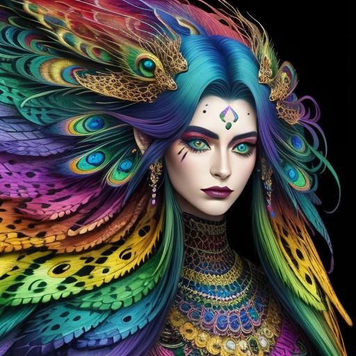Woman with Rainbow Dragon Scales, Cosmic Illustration