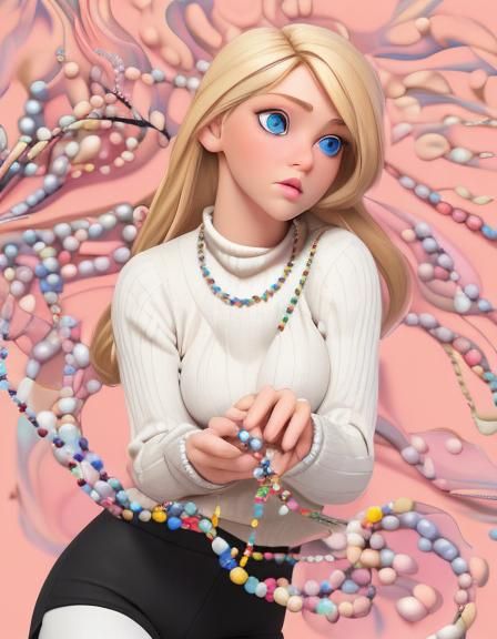 Blonde Woman Threading Beads Portrait