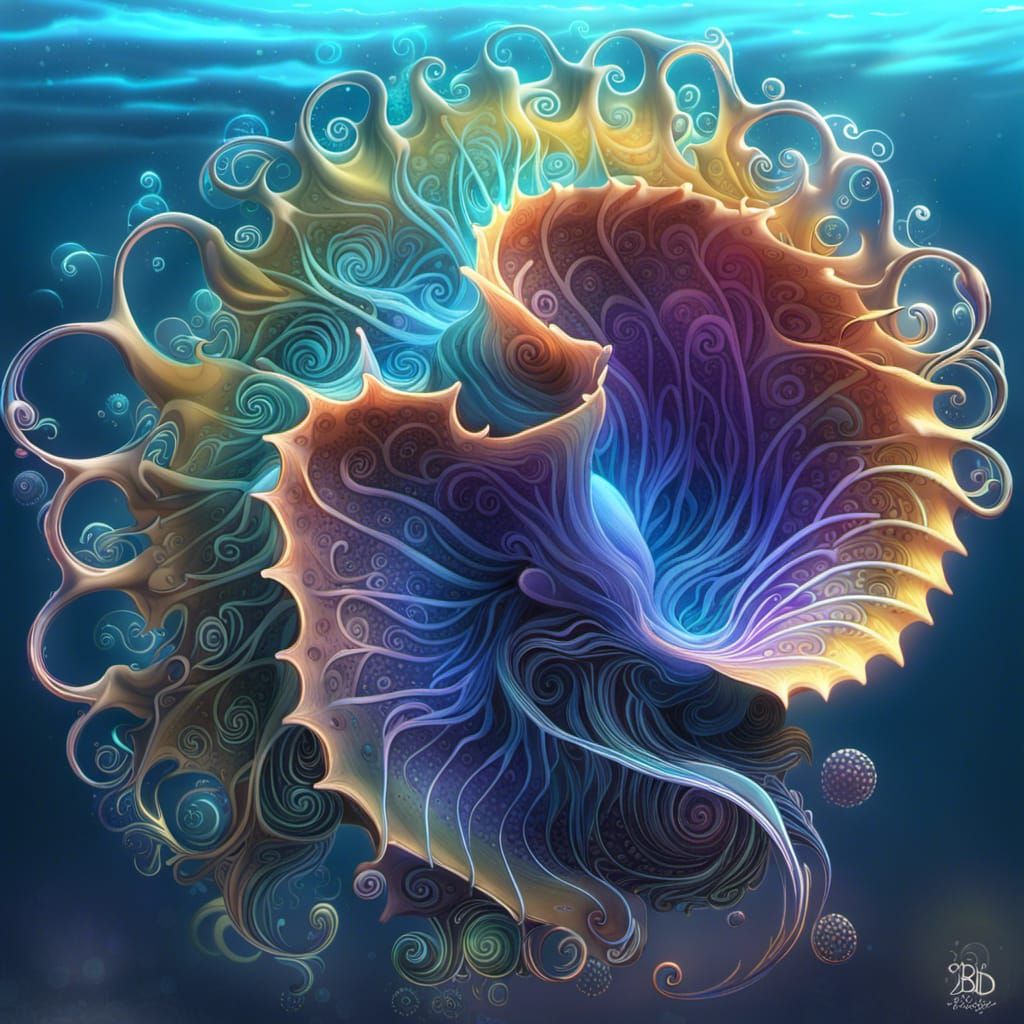 Bioluminescent Chibi Kraken in an Underwater Dreamscape