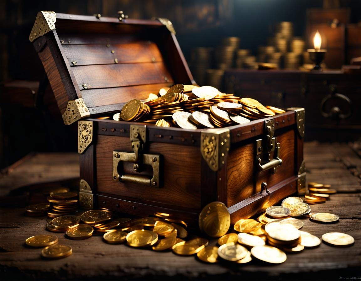 Ancient Chest Overflowing with Gold Coins