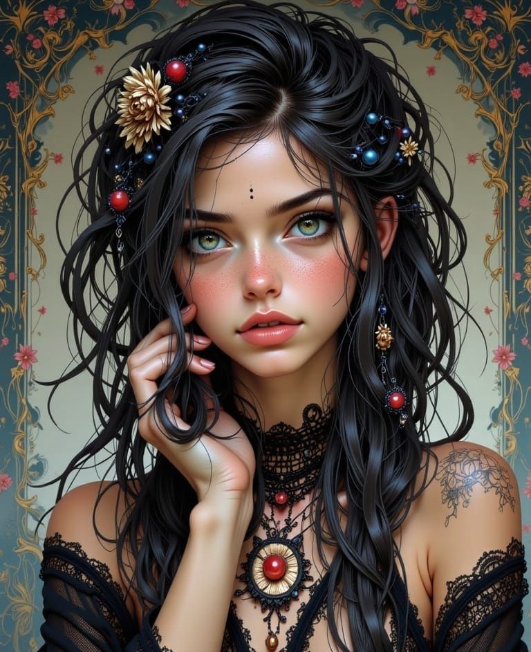 Hyperdetailed Portrait of a Woman in Double Exposure