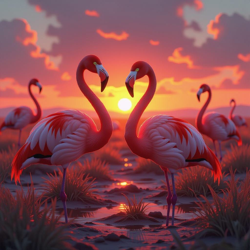 Radiant Flamingos on Burning Earth: Matte Painting