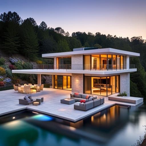 Luxurious Smart Home Overlooking Gorge at Night