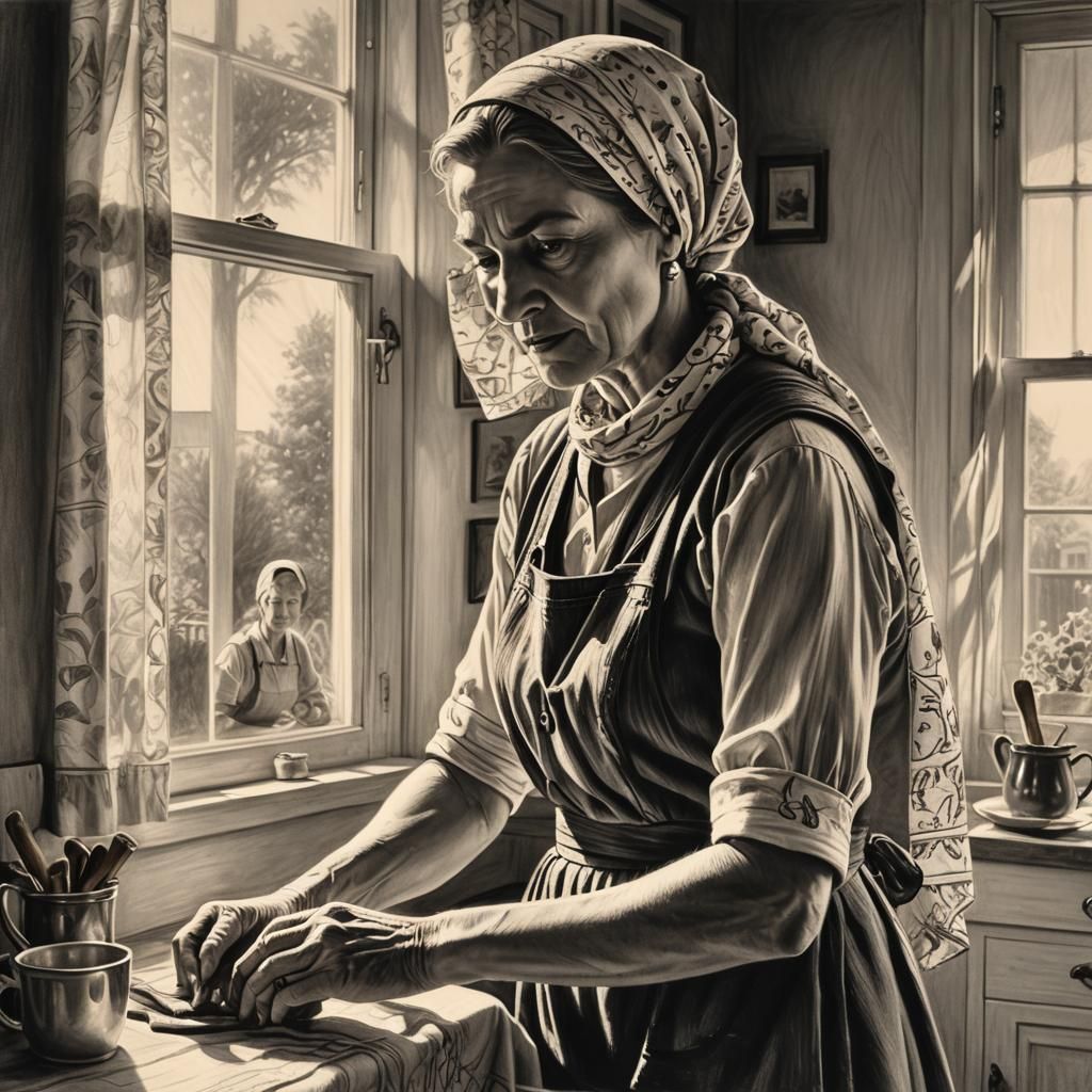 1950s Housewife in Charcoal with Chiaroscuro Lighting