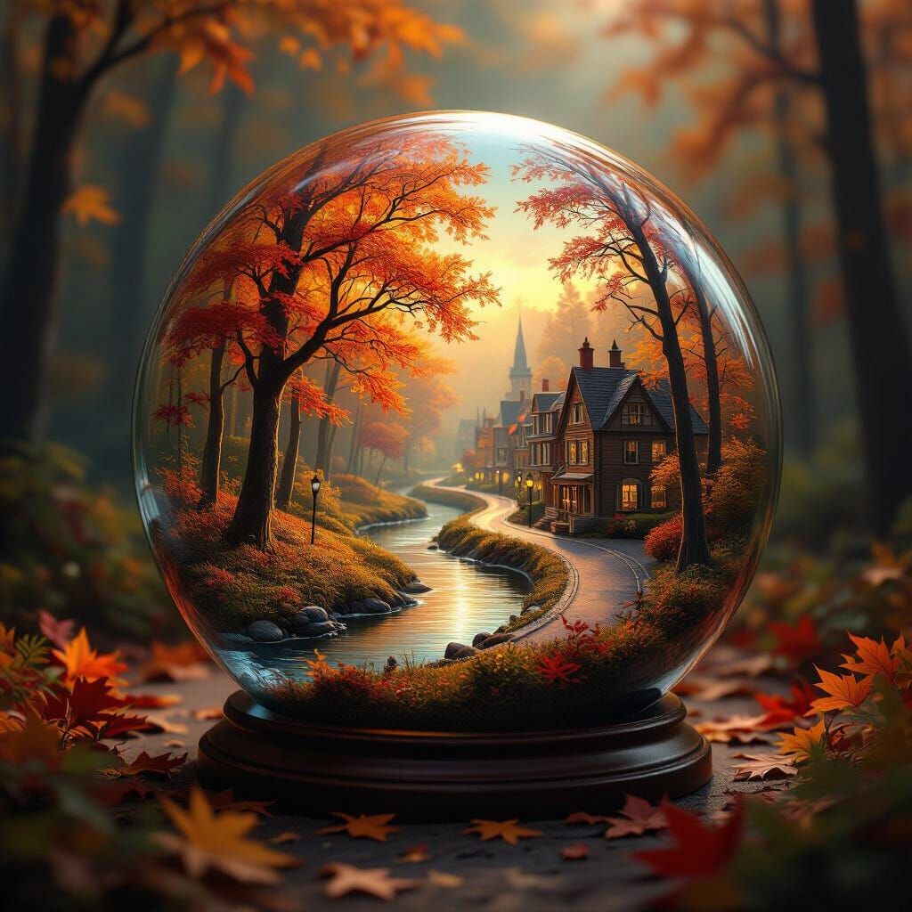 Autumn Forest Sphere with River and Street
