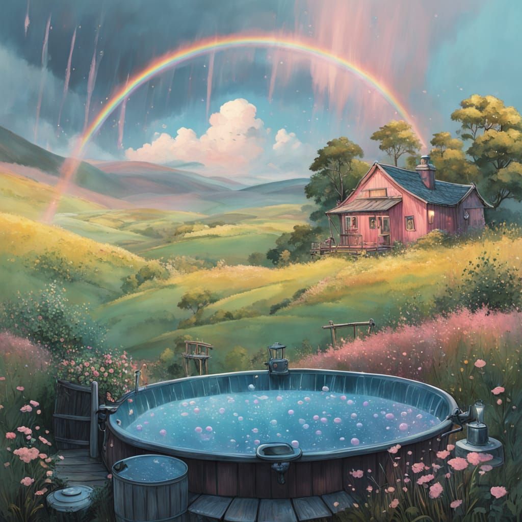 Vibrant Double Rainbow Over Whimsical UK Landscape