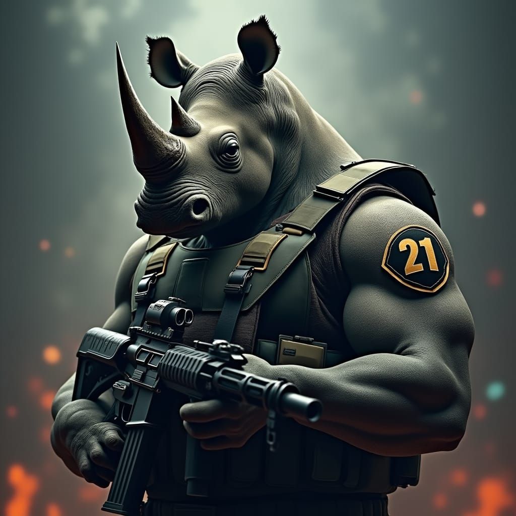 Muscular Rhino Soldier in French Camouflage Gear
