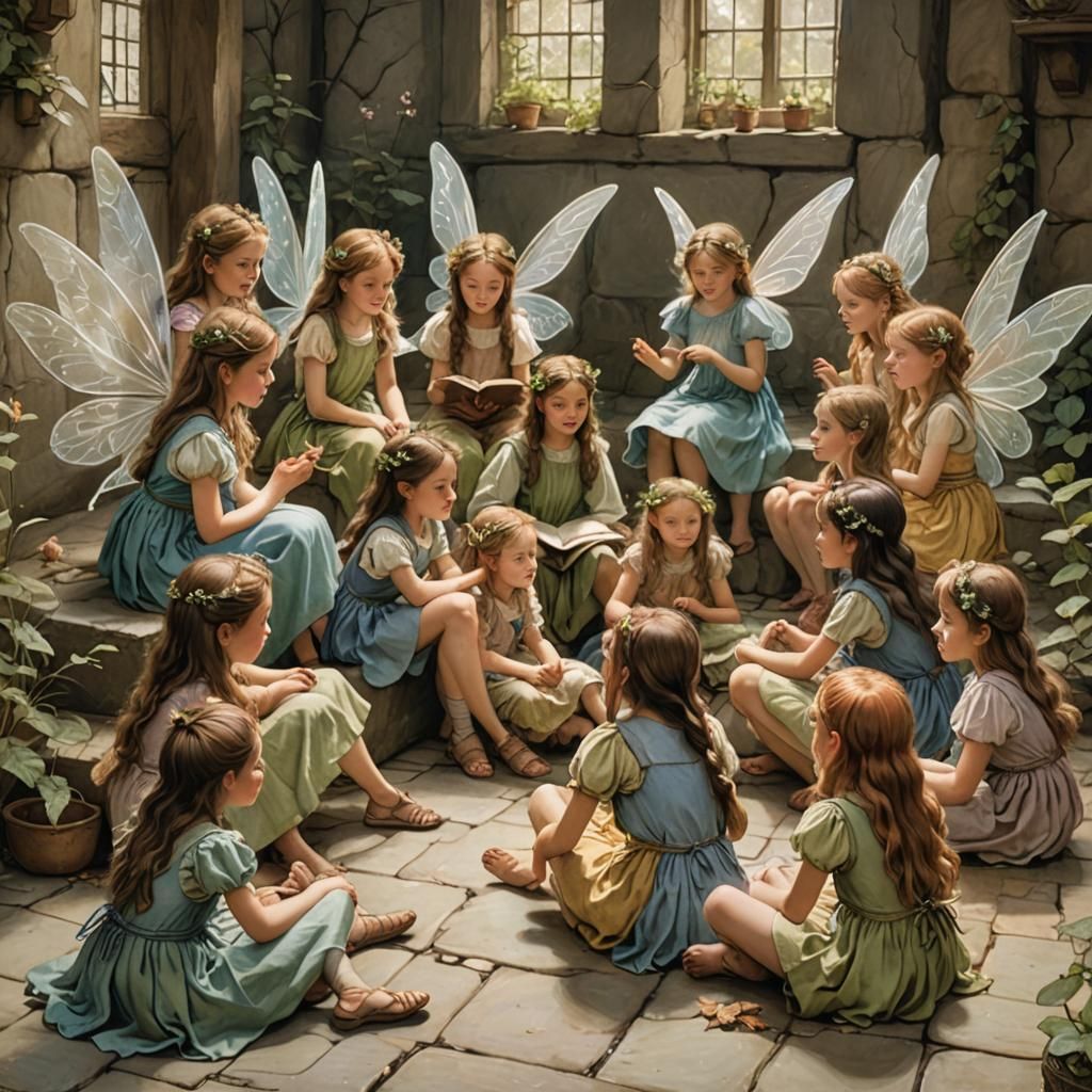 Fairies in School, Barker-Style Illustration