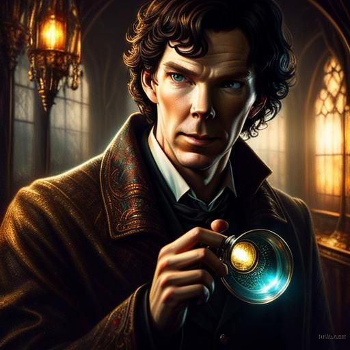 Sherlock Holmes Portrait with Magnifying Glass