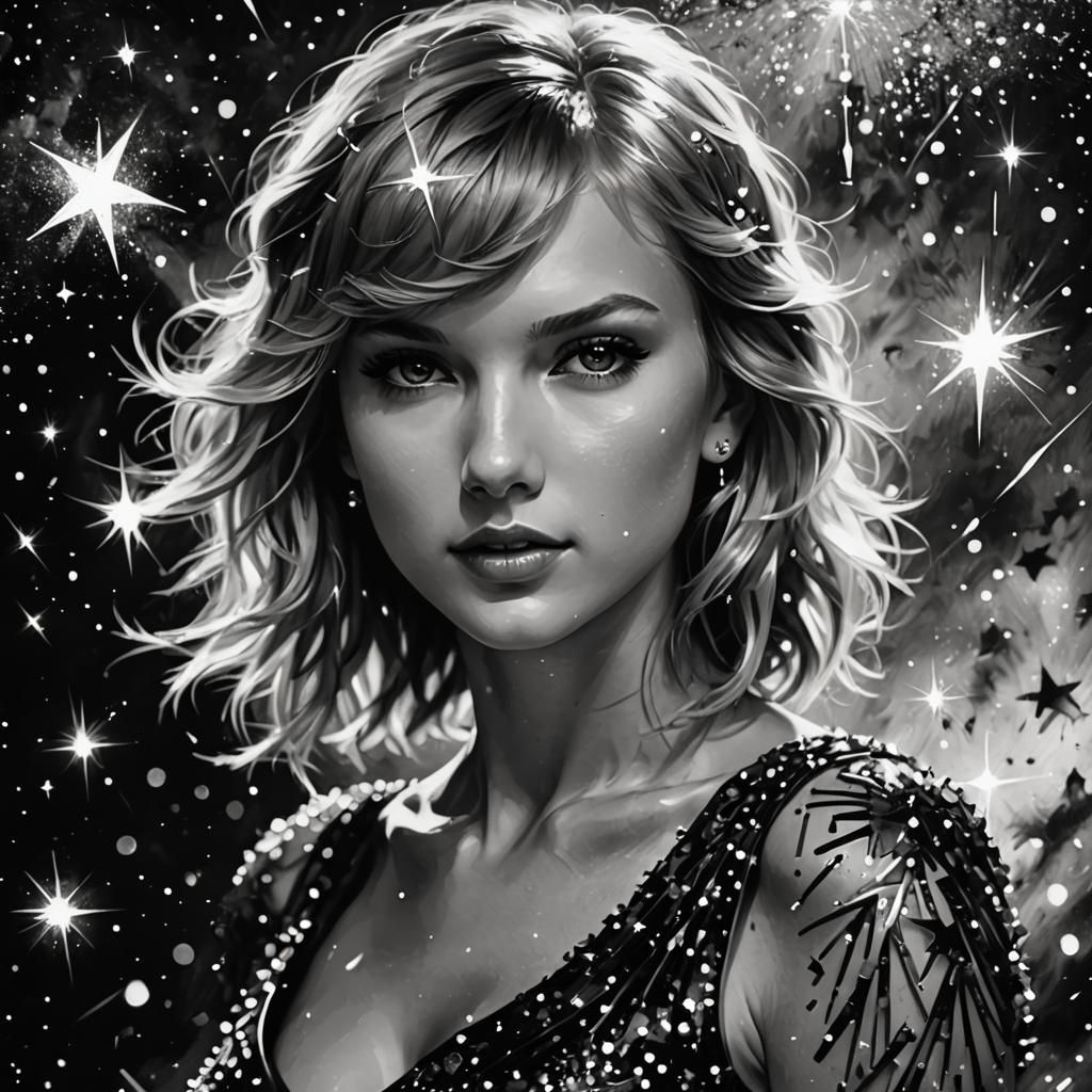Magical Taylor Swift Portrait in Black and White