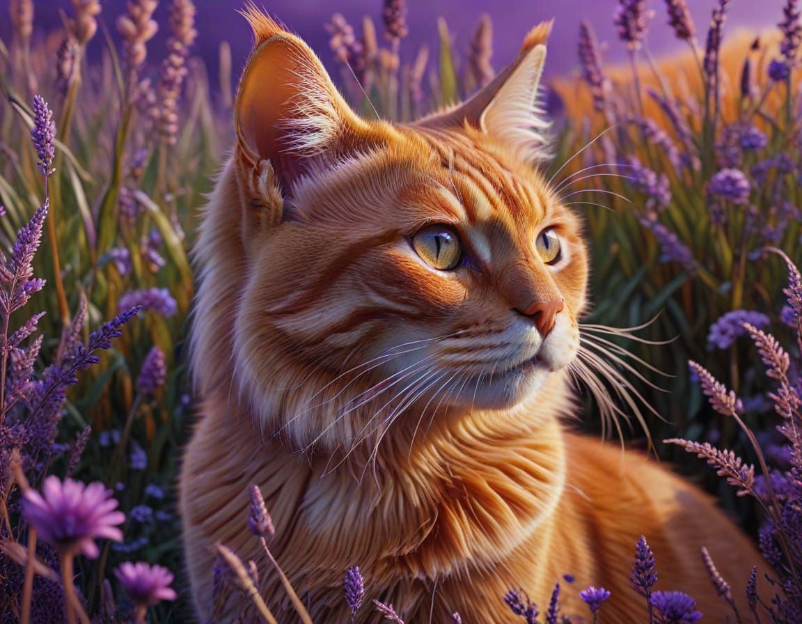 Vibrant Maine Cat in a Purple Hued Elysium