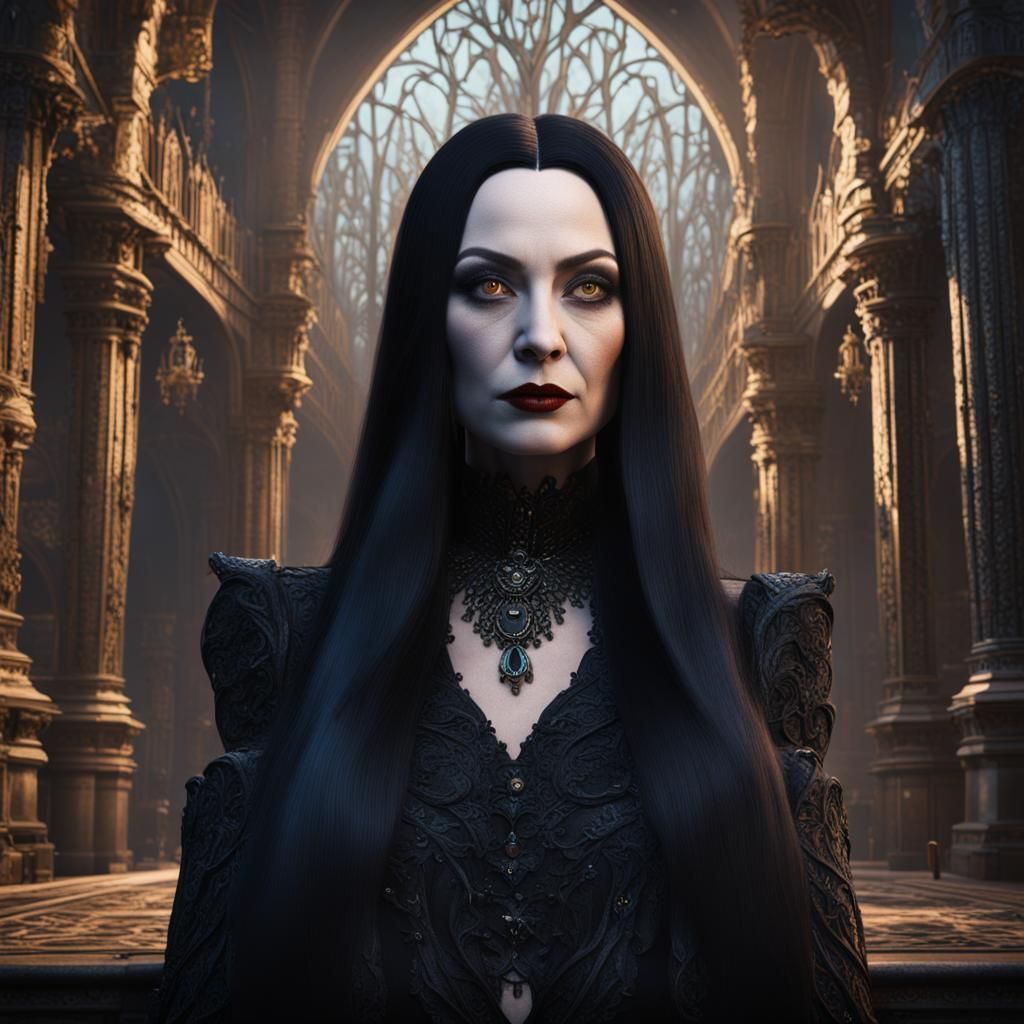 Detailed Matte Painting of Morticia Addams in 8k