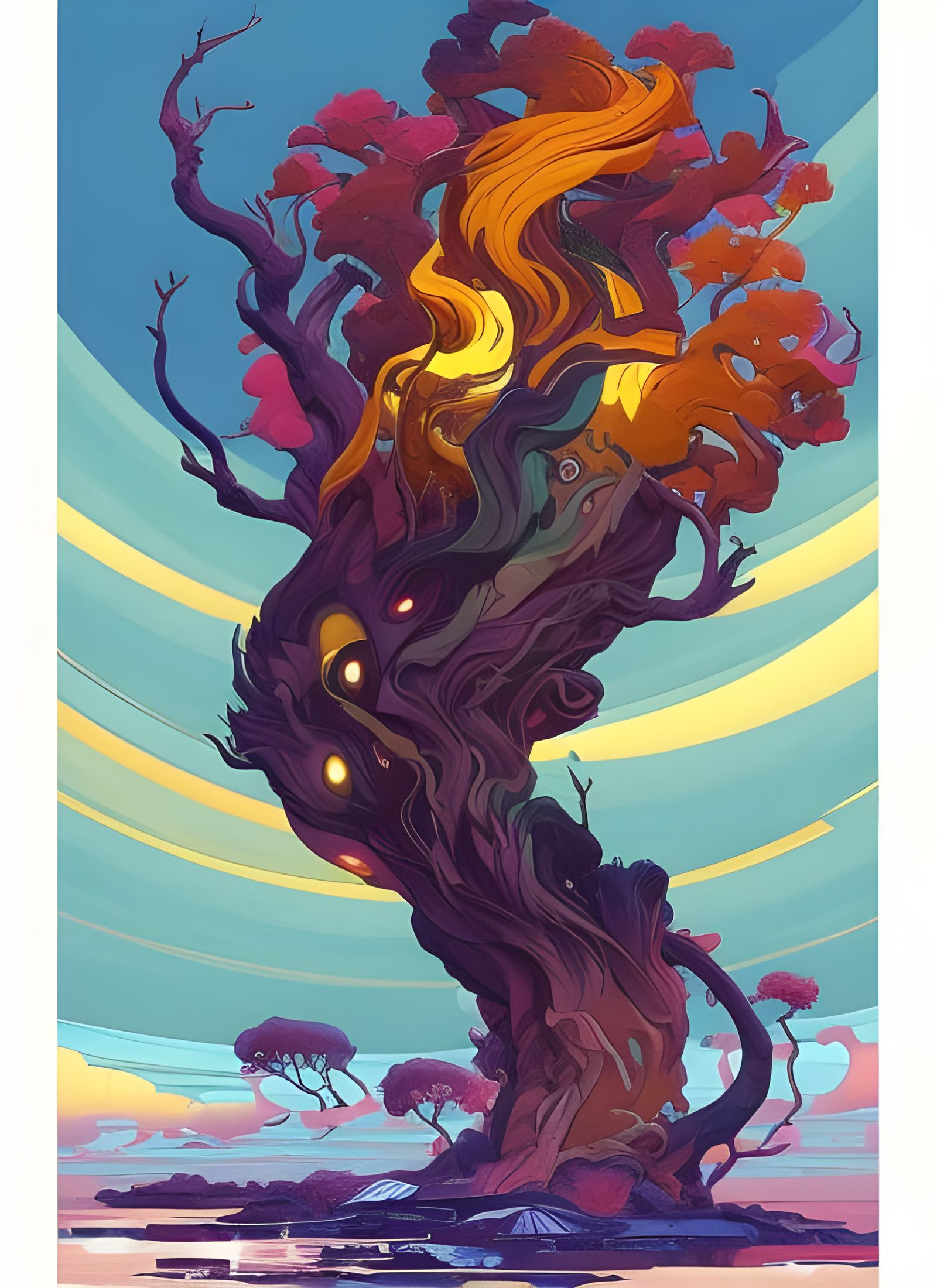 Anthropomorphic Forest Spirits in Composite Art Style