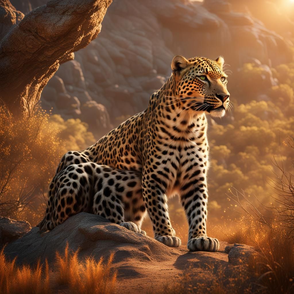 Leopard in Savanna: Detailed Matte Painting